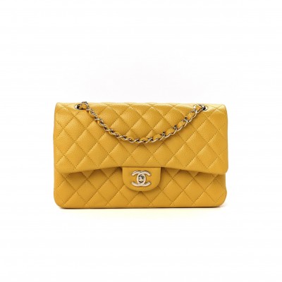 CHANEL CAVIAR QUILTED MEDIUM DOUBLE FLAP YELLOW (25*15*6cm)