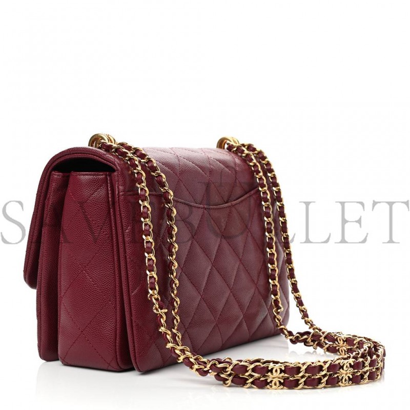 CHANEL CAVIAR QUILTED COCO FIRST FLAP BURGUNDY GOLD HARDWARE (23*16*10cm)