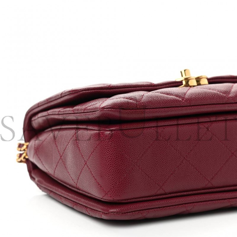 CHANEL CAVIAR QUILTED COCO FIRST FLAP BURGUNDY GOLD HARDWARE (23*16*10cm)