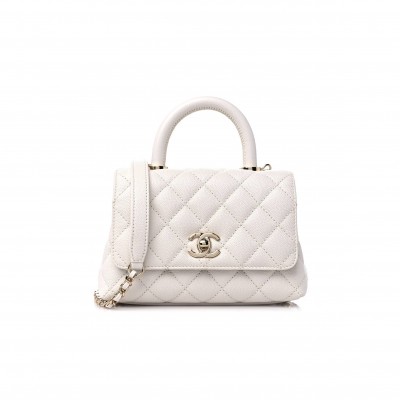 CHANEL CAVIAR QUILTED EXTRA MINI COCO HANDLE FLAP WHITE ROSE GOLD HARDWARE (18*12*9cm)