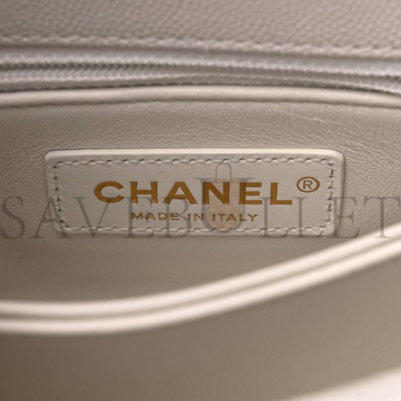 CHANEL CAVIAR QUILTED EXTRA MINI COCO HANDLE FLAP WHITE ROSE GOLD HARDWARE (18*12*9cm)