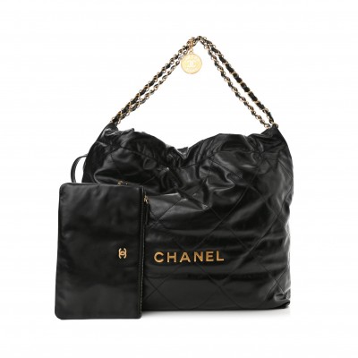 CHANEL SHINY CALFSKIN QUILTED CHANEL 22 BLACK (34*34*8cm)