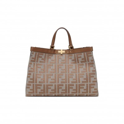 FENDI X-TOTE - BROWN HOUNDSTOOTH WOOL SHOPPER WITH FF EMBROIDERY 8BH374AKRZF1IRG (41*29.5*16cm)
