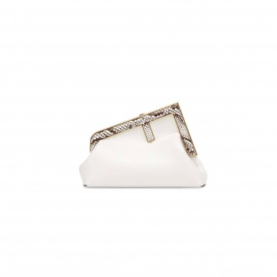 FENDI FIRST SMALL - WHITE LEATHER BAG WITH EXOTIC DETAILS 8BP129AGWRF1GEN (26*18*9.5cm)