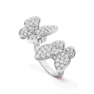 VAN CLEEF ARPELS TWO BUTTERFLY BETWEEN THE FINGER RING - WHITE GOLD, DIAMOND  VCARO61900