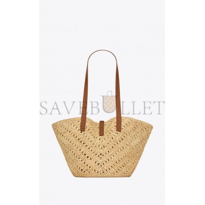 YSL PANIER SMALL IN RAFFIA AND VEGETABLE-TANNED LEATHER 751240GAADJ2080 (38*21*20cm)